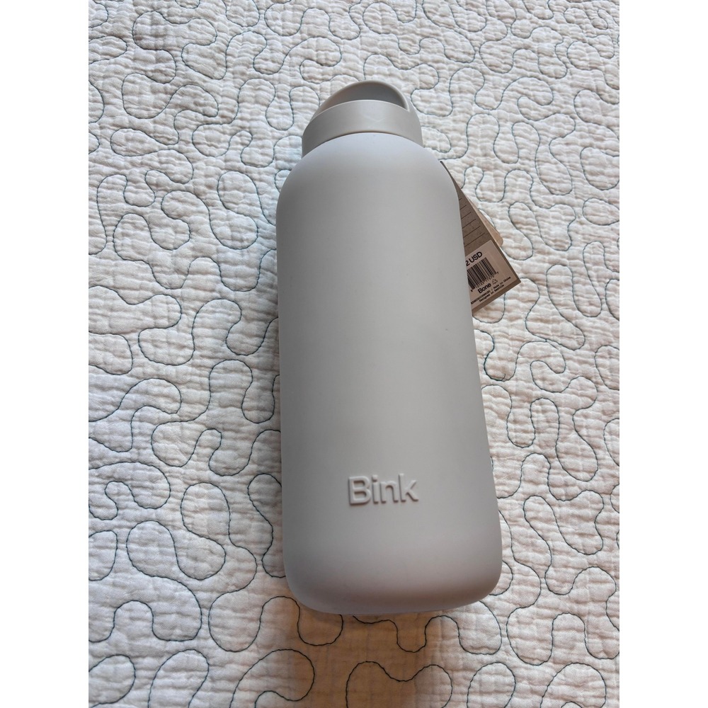 Bink Big Bottle 36oz Borosilicate Glass Water Bottle Silicone Sleeve Bone White